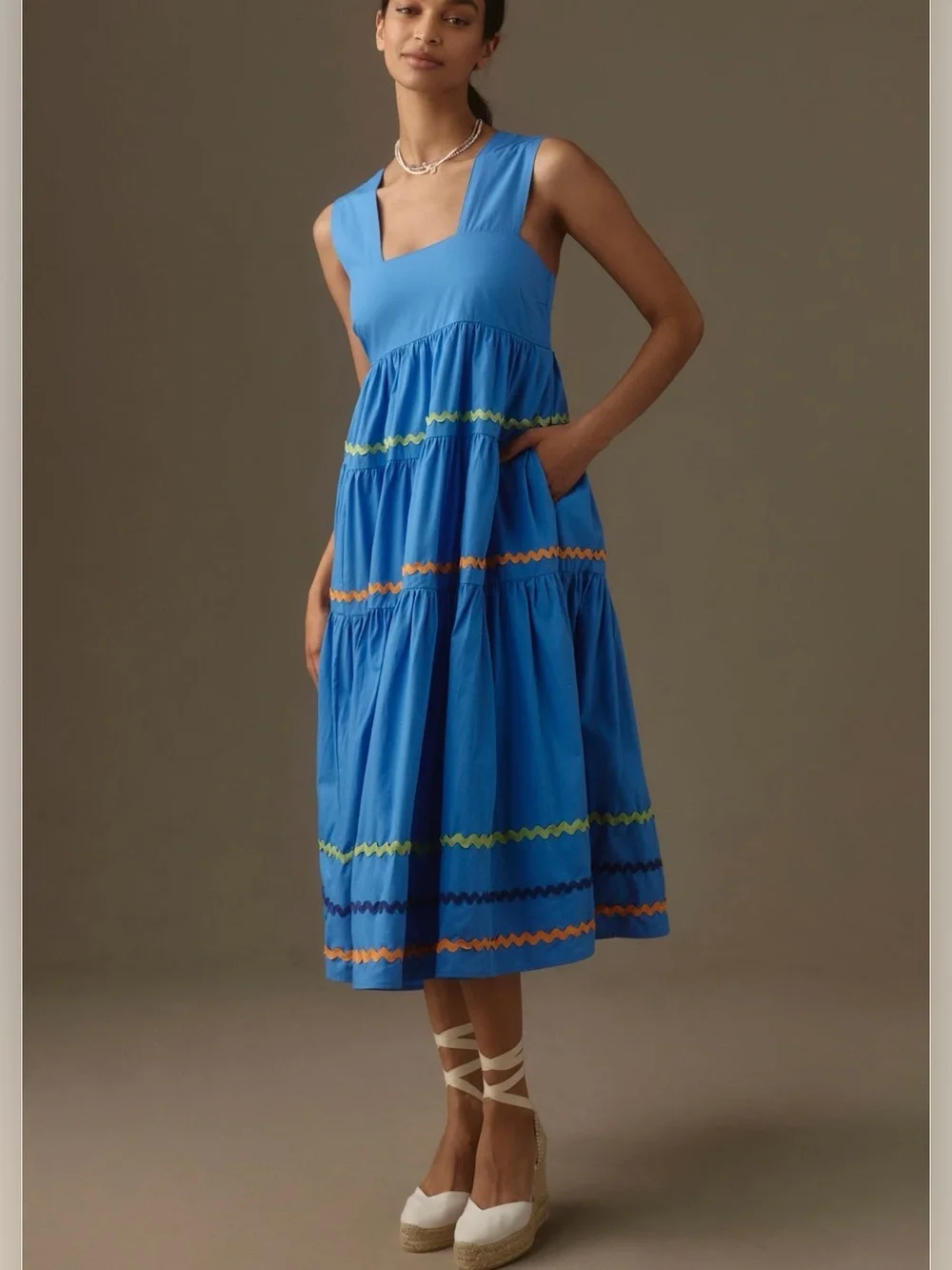 Anthropologie The Helena Square Neck Tiered Midi Dress NWT! - Picture 4 of 16